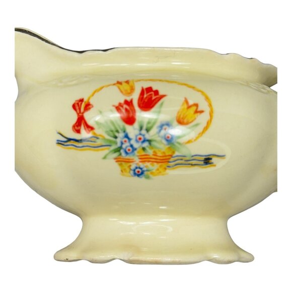 Homer Laughlin Virginia Rose Tulips in a Basket Creamer Gold Trim - Picture 7 of 7